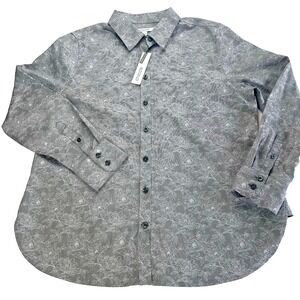 NWT Chico's Perfect Non Iron Gray‎ floral Grandmacore button up size L